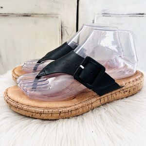Born Boc Black Leather Slip on Cork Bed Comfort Thong Sandals - Size US9 EU40.5